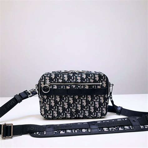 Safari Bag with Strap Beige and Black Dior Oblique Jacquard